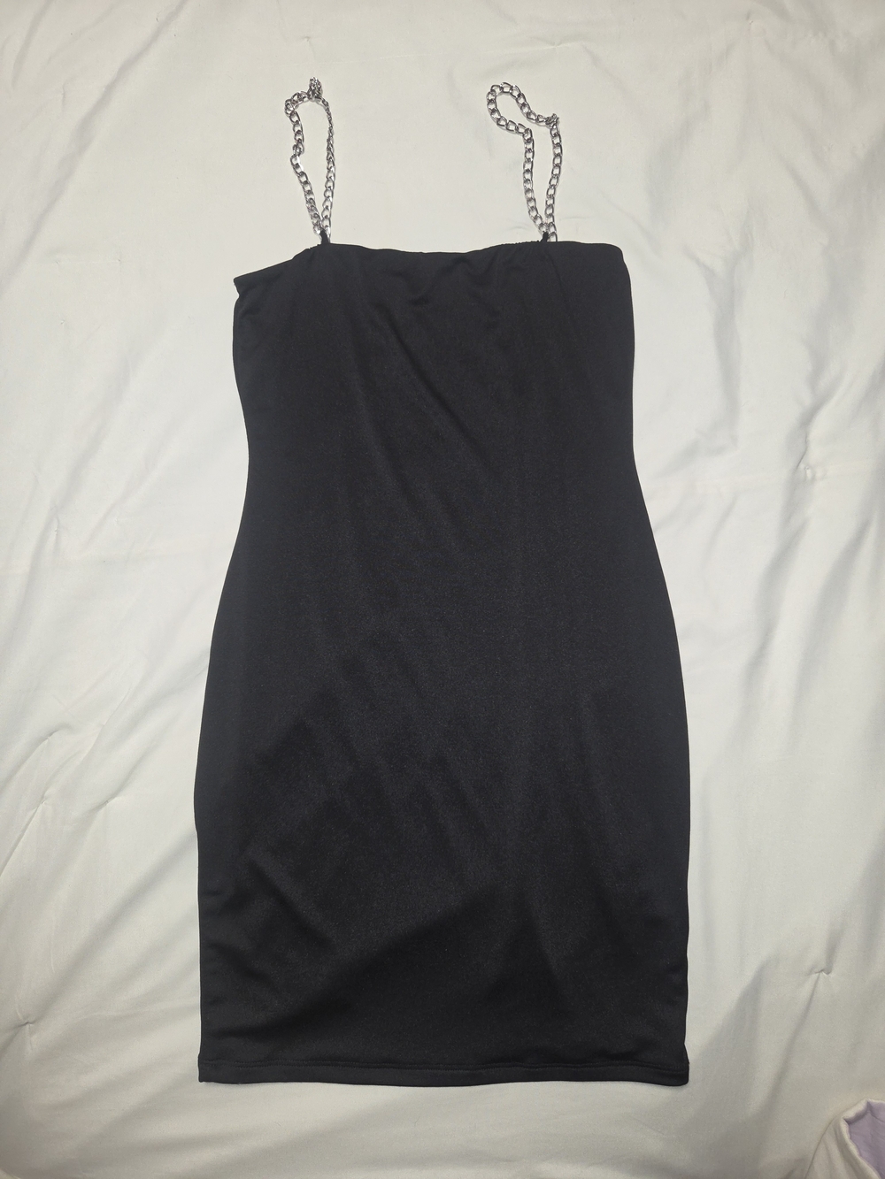 Heart Hips Black Mini Dress with Silver Chain Straps